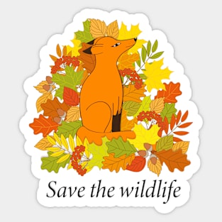 cartoon red fox into autumn foliage Sticker